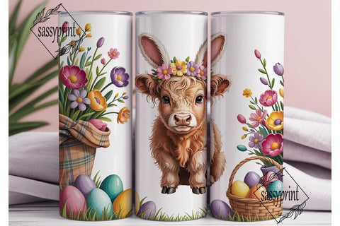 Easter Highland Cow Calf 20oz Tumbler Sublimation sassyprint 