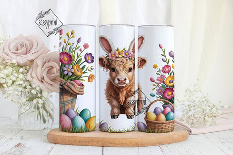 Easter Highland Cow Calf 20oz Tumbler Sublimation sassyprint 