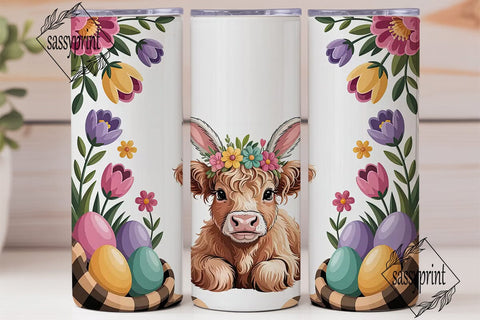 Easter Highland Cow Calf 20oz Tumbler Sublimation sassyprint 