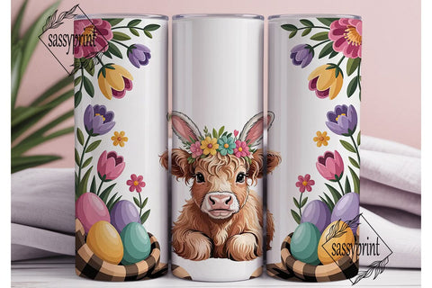 Easter Highland Cow Calf 20oz Tumbler Sublimation sassyprint 