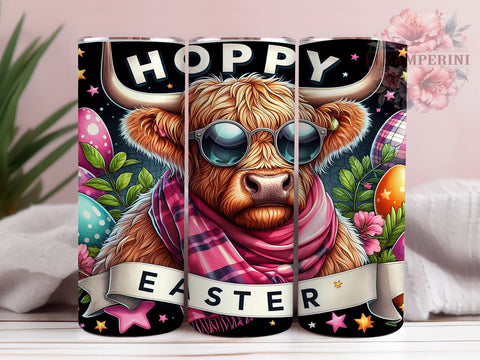 Easter Highland Cow Tumbler Wrap, Seamless Easter Eggs 20oz Skinny Tumbler Sublimation Design, Hoppy Easter Straight & Tapered Tumbler PNG Sublimation Li Zamperini 