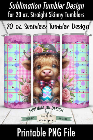 Easter Highland Cow with Easter Egg 20 oz Seamless Tumbler Wrap Design Sublimation Ewe-N-Me Designs 