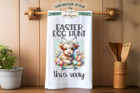 Easter Highland Cows Bunny Ears | Kitchen Towel Sublimation Sublimation Ewe-N-Me Designs 