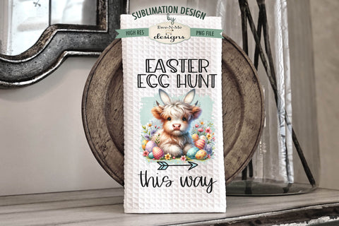Easter Highland Cows Bunny Ears | Kitchen Towel Sublimation Sublimation Ewe-N-Me Designs 