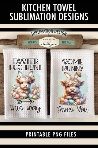 Easter Highland Cows Bunny Ears | Kitchen Towel Sublimation Sublimation Ewe-N-Me Designs 