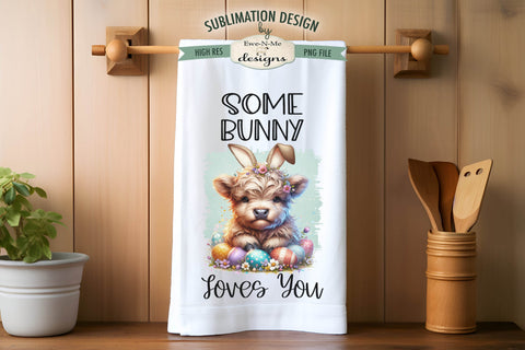 Easter Highland Cows Bunny Ears | Kitchen Towel Sublimation Sublimation Ewe-N-Me Designs 