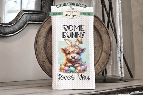 Easter Highland Cows Bunny Ears | Kitchen Towel Sublimation Sublimation Ewe-N-Me Designs 