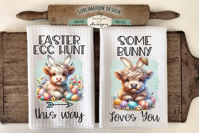 Easter Highland Cows Bunny Ears | Kitchen Towel Sublimation Sublimation Ewe-N-Me Designs 