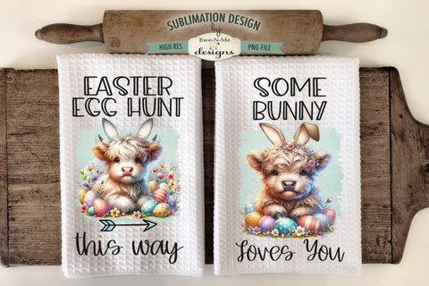 Easter Highland Cows Bunny Ears | Kitchen Towel Sublimation Sublimation Ewe-N-Me Designs 