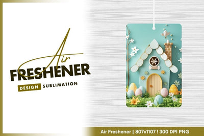 Easter House Illustration with Eggs Flowers and Bird on Blue Background Sublimation Regulrcrative 