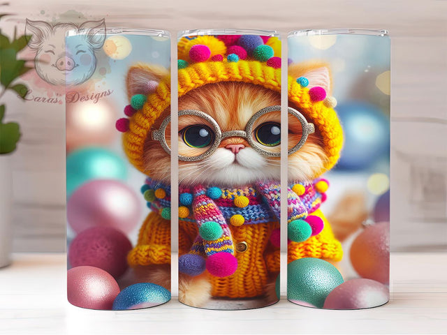 Easter Kawaii Cat 20oz Tumbler, Kawaii Cat, Cute Glasses, Holiday Design, 20oz Wrap, Sublimation Design, PNG File Sublimation Lara' s Designs 