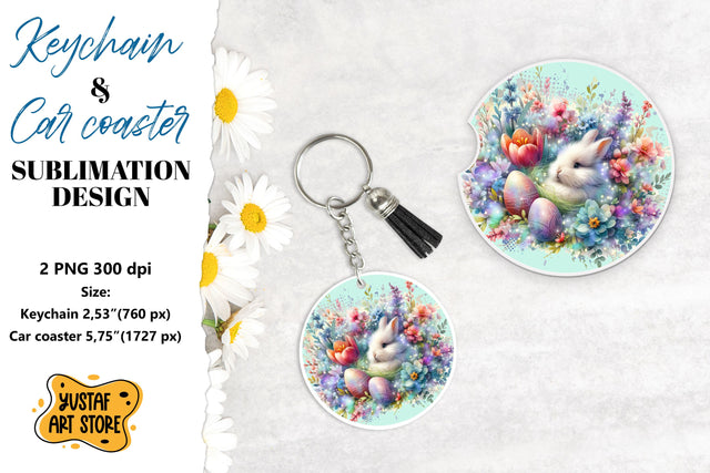 Easter Keychain & Car coaster sublimation. Cute Easter bunny Sublimation Yustaf Art Store 