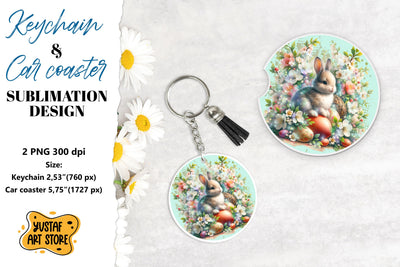 Easter Keychain & Car coaster sublimation. Cute Easter bunny Sublimation Yustaf Art Store 