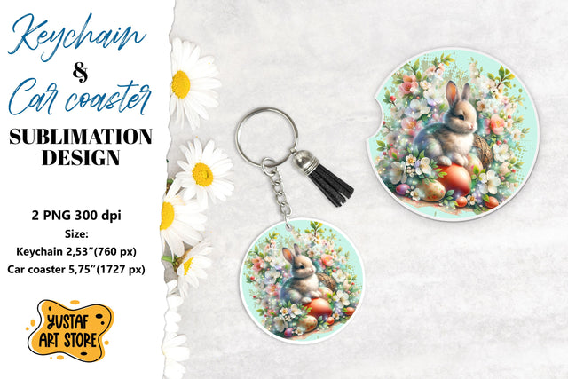 Easter Keychain & Car coaster sublimation. Cute Easter bunny Sublimation Yustaf Art Store 