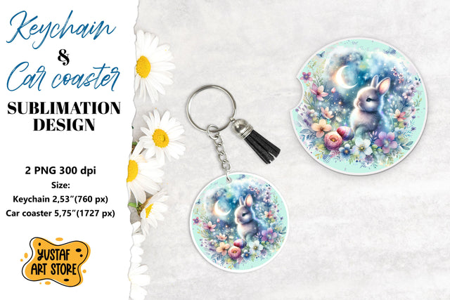 Easter Keychain & Car coaster sublimation. Cute Easter bunny Sublimation Yustaf Art Store 