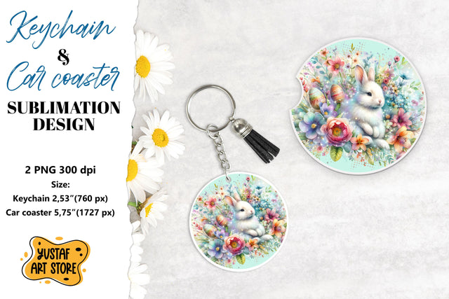 Easter Keychain & Car coaster sublimation. Cute Easter bunny Sublimation Yustaf Art Store 