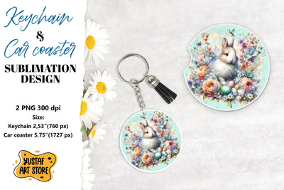 Easter Keychain & Car coaster sublimation. Cute Easter bunny Sublimation Yustaf Art Store 