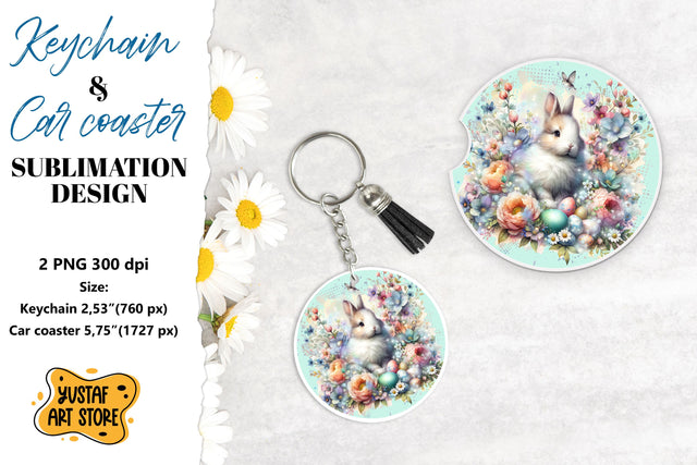 Easter Keychain & Car coaster sublimation. Cute Easter bunny Sublimation Yustaf Art Store 