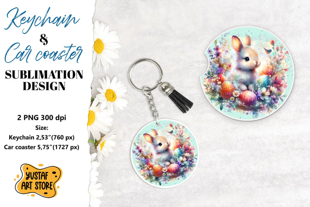 Easter Keychain & Car coaster sublimation. Cute Easter bunny Sublimation Yustaf Art Store 