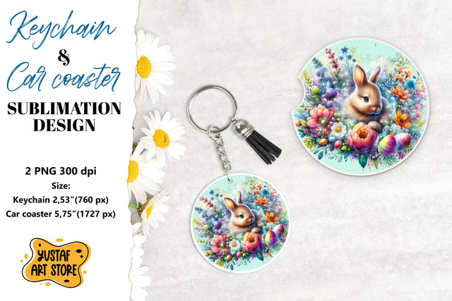 Easter Keychain & Car coaster sublimation. Cute Easter bunny Sublimation Yustaf Art Store 