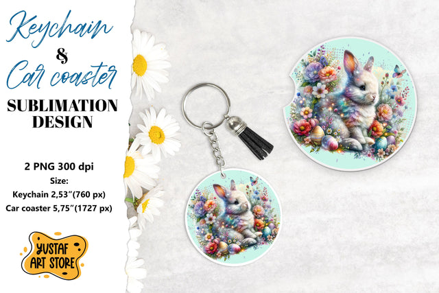 Easter Keychain & Car coaster sublimation. Cute Easter bunny Sublimation Yustaf Art Store 