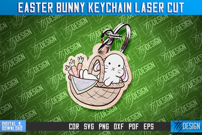 Easter Keychain Design | Easter Bunny Keychain Laser Cut | Happy Easter | CNC File SVG Fly Design 