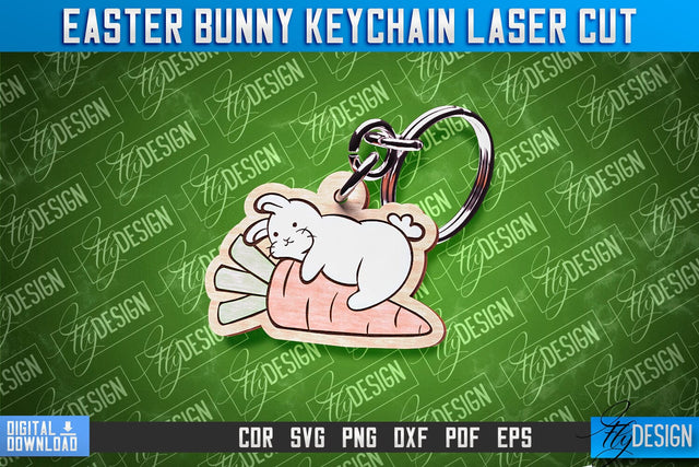 Easter Keychain Design | Easter Bunny Keychain Laser Cut | Happy Easter | CNC File SVG Fly Design 