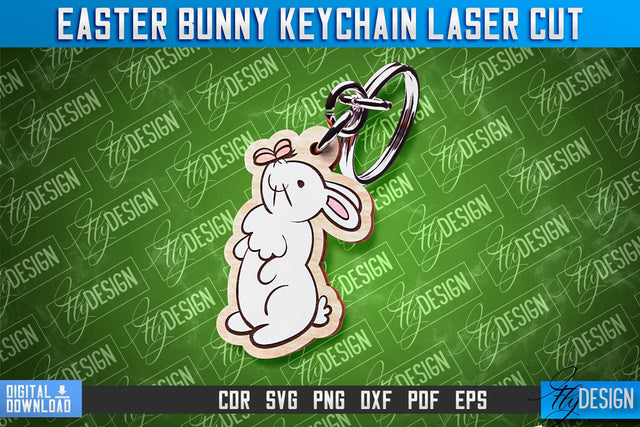 Easter Keychain Design | Easter Bunny Keychain Laser Cut | Happy Easter | CNC File SVG Fly Design 