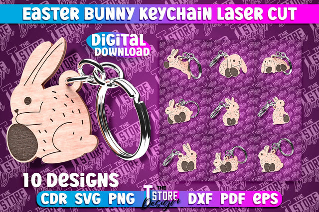 Easter Keychain Design | Easter Bunny Keychain Laser Cut | Happy Easter | CNC File SVG The T Store Design 
