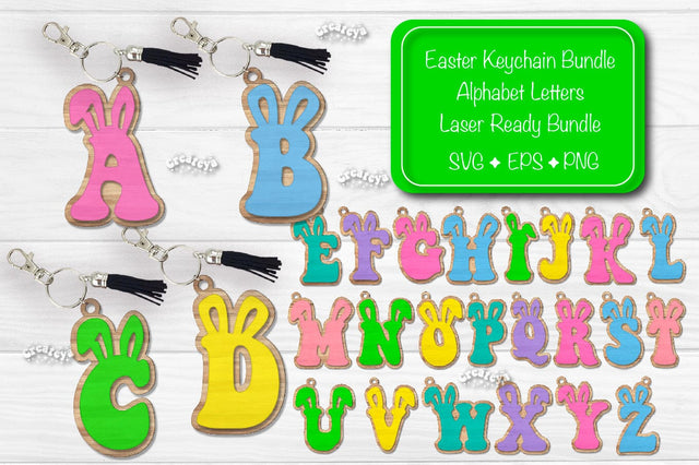 Easter keychain laser cut Alphabet Keychain Letters wood Easter Glowforge SVG Createya Design 