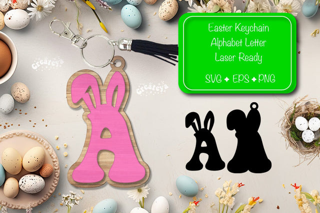 Easter keychain laser cut Alphabet Keychain wood Easter Glowforge Letter A SVG Createya Design 