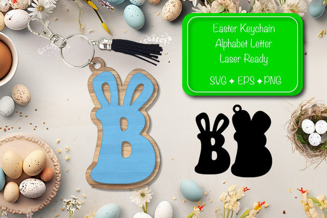 Easter keychain laser cut Alphabet Keychain wood Easter Glowforge Letter B SVG Createya Design 