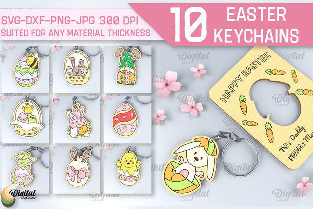 Easter Keychain SVG Bundle. Easter Keyring Laser Cut SVG Evgenyia Guschina 