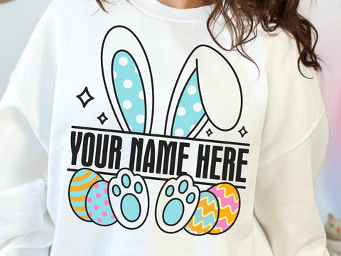 Easter kids svg, easter name svg, bunny ears svg, boy girl easter svg, bunny name svg, custom easter svg, glitter easter bunny coquette svg SVG DesignDestine 