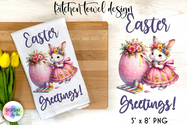 Easter Kitchen Towel with Cute Easter Bunny | Easter Sublimation Sublimation Designs by Ira 