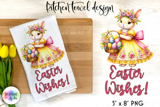 Easter Kitchen Towel with Cute Easter Bunny | Easter Sublimation Sublimation Designs by Ira 