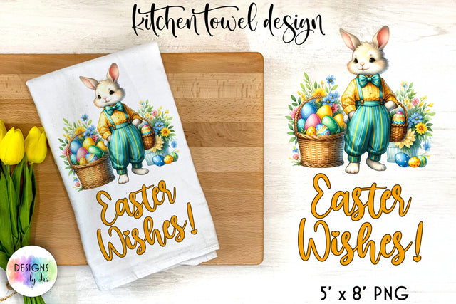 Easter Kitchen Towel with Cute Easter Bunny | Easter Sublimation Sublimation Designs by Ira 