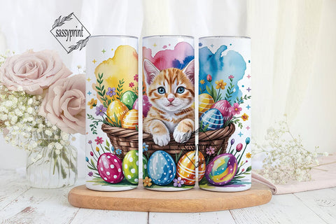 Easter Kitten Basket 20oz Tumbler Wrap Sublimation sassyprint 