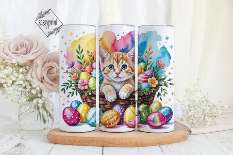 Easter Kitten Basket 20oz Tumbler Wrap Sublimation sassyprint 