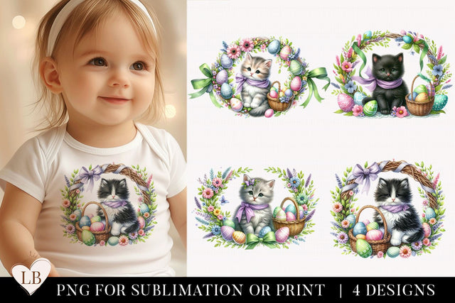 Easter Kitten Sublimation Designs, Watercolor Wreaths Sublimation BijouBay 