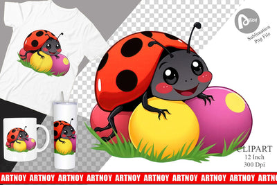 Easter Ladybug Clipart Sublimation artnoy 