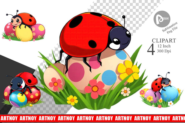 Easter Ladybug Clipart Sublimation artnoy 