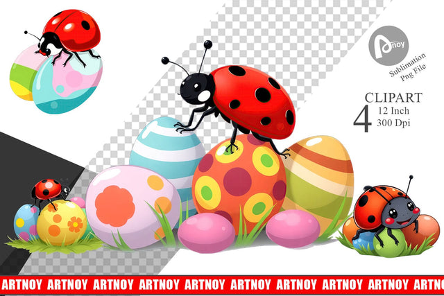 Easter Ladybug Clipart Sublimation artnoy 