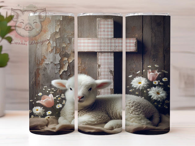 Easter Lamb Cross 20oz Tumbler, Gingham Cross Cup Wrap, Spring Floral Faith Design, Sublimation Tumbler Wrap, 20Oz Tumbler Design, Artistic Christian Cup, Cute Easter Wrap Sublimation Lara' s Designs 