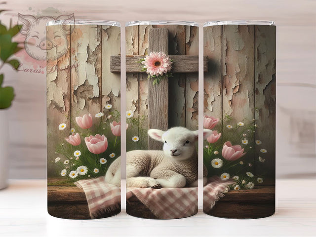 Easter Lamb Cross 20oz Tumbler, Gingham Cross Cup Wrap, Spring Floral Faith Design, Sublimation Tumbler Wrap, 20Oz Tumbler Design, Artistic Christian Cup, Cute Easter Wrap Sublimation Lara' s Designs 