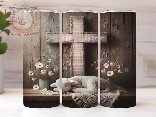 Easter Lamb Cross 20oz Tumbler, Gingham Cross Cup Wrap, Spring Floral Faith Design, Sublimation Tumbler Wrap, 20Oz Tumbler Design, Artistic Christian Cup, Cute Easter Wrap Sublimation Lara' s Designs 