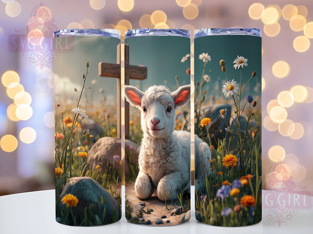 Easter Lamb Faith 20oz Tumbler, Cross and Spring Wrap, 20oz Sublimation Wrap, Religious Easter Cup, Pastel Christian Design, Faith-Based Tumbler, Inspirational Spring Art Sublimation SvggirlplusArt 