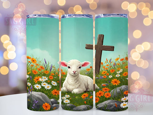 Easter Lamb Faith 20oz Tumbler, Cross and Spring Wrap, 20oz Sublimation Wrap, Religious Easter Cup, Pastel Christian Design, Faith-Based Tumbler, Inspirational Spring Art Sublimation SvggirlplusArt 