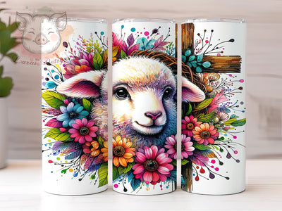 Easter Lamb With Cross 20 oz Skinny Tumbler Sublimation Design, Straight & Tapered Tumbler Png, Religious Tumbler Png, Digital Download PNG Sublimation Lara' s Designs 