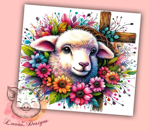 Easter Lamb With Cross 20 oz Skinny Tumbler Sublimation Design, Straight & Tapered Tumbler Png, Religious Tumbler Png, Digital Download PNG Sublimation Lara' s Designs 